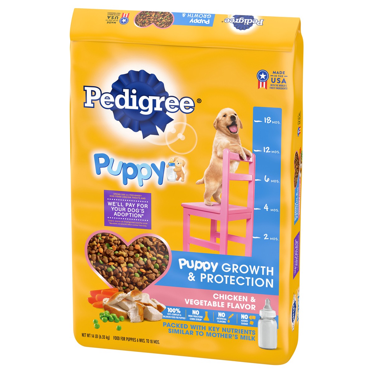 slide 8 of 9, Pedigree Puppies 6 Wks. to 18 Mos. 100% Complete & Balanced Chicken, Rice & Vegetable Flavor Food for Puppies 14 lb, 14 lb