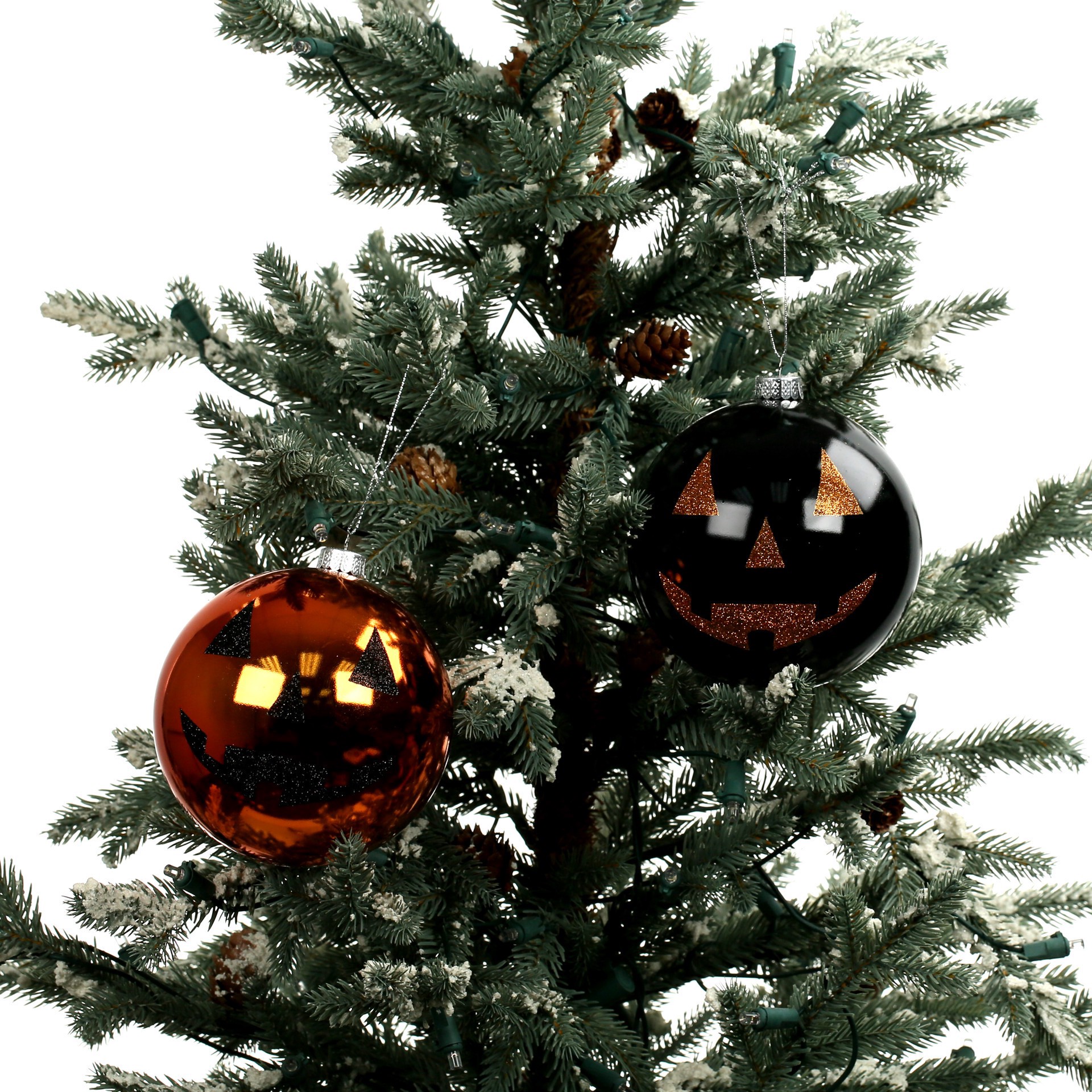slide 2 of 3, 4.75" Orange & Black Jack-O'-Lantern Plastic Ball Ornament Set By Ashland, 4.75 in