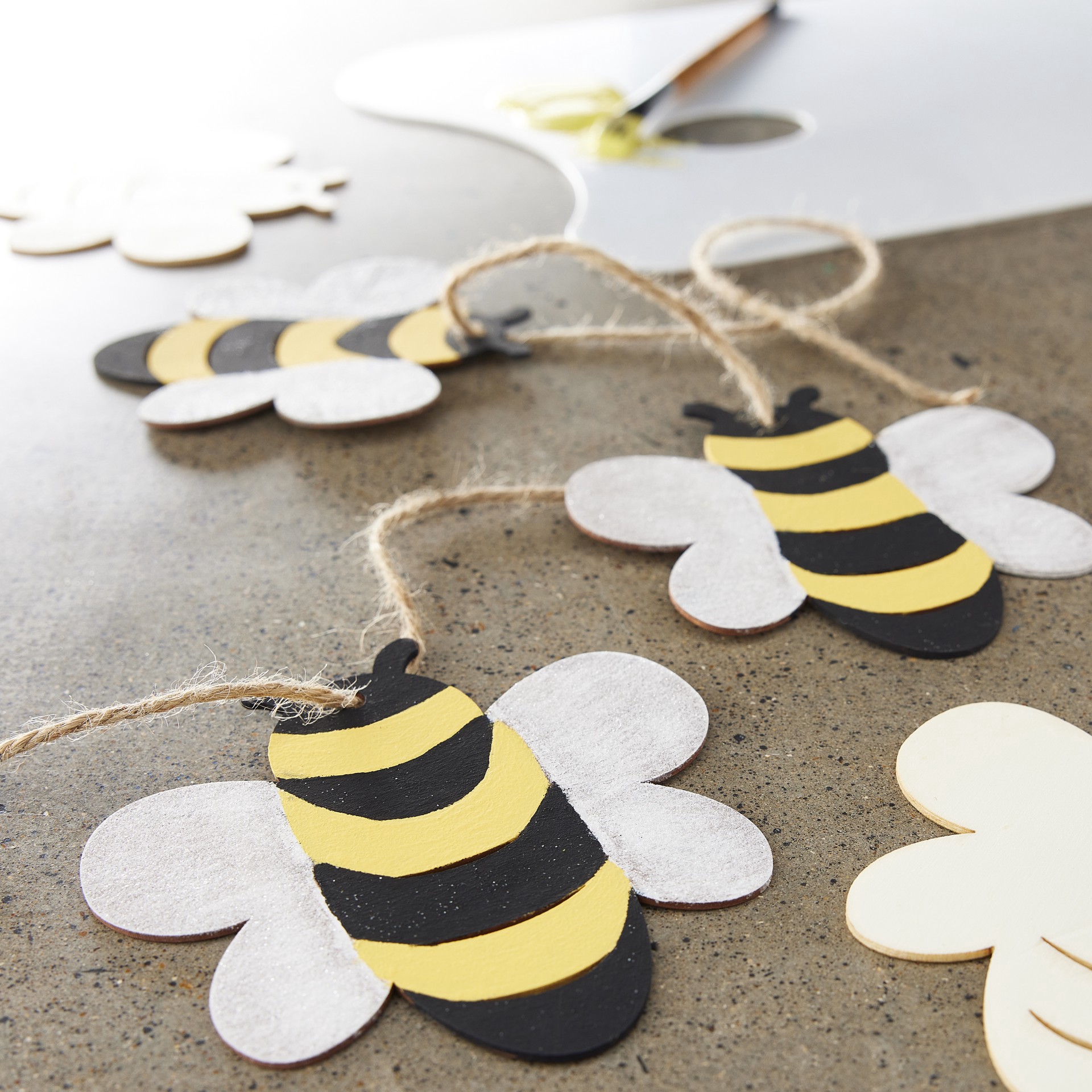 slide 4 of 5, Unfinished Wooden Bee Banner By Make Market, 5.91 in x 7.9 in x 0.63 in