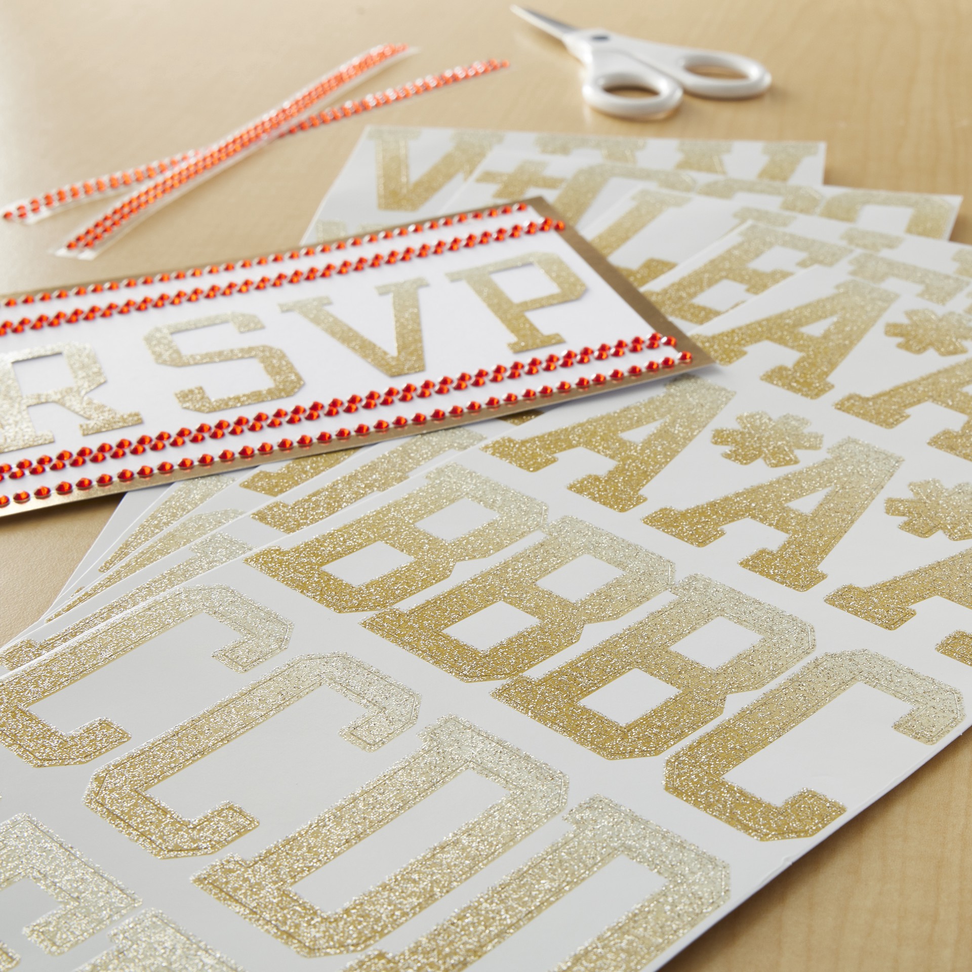 slide 2 of 3, Gold & White Glitter Ombre Alphabet Stickers By Recollections, 2.25 in