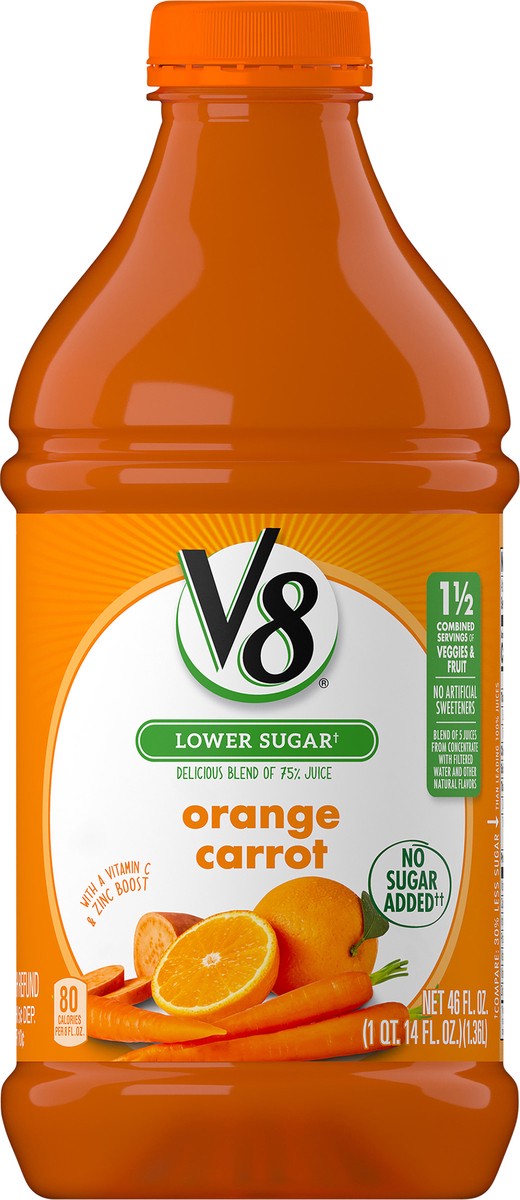 slide 1 of 5, V8 Lower Sugar Orange Carrot Juice 46 fl oz Bottle, 46 fl oz