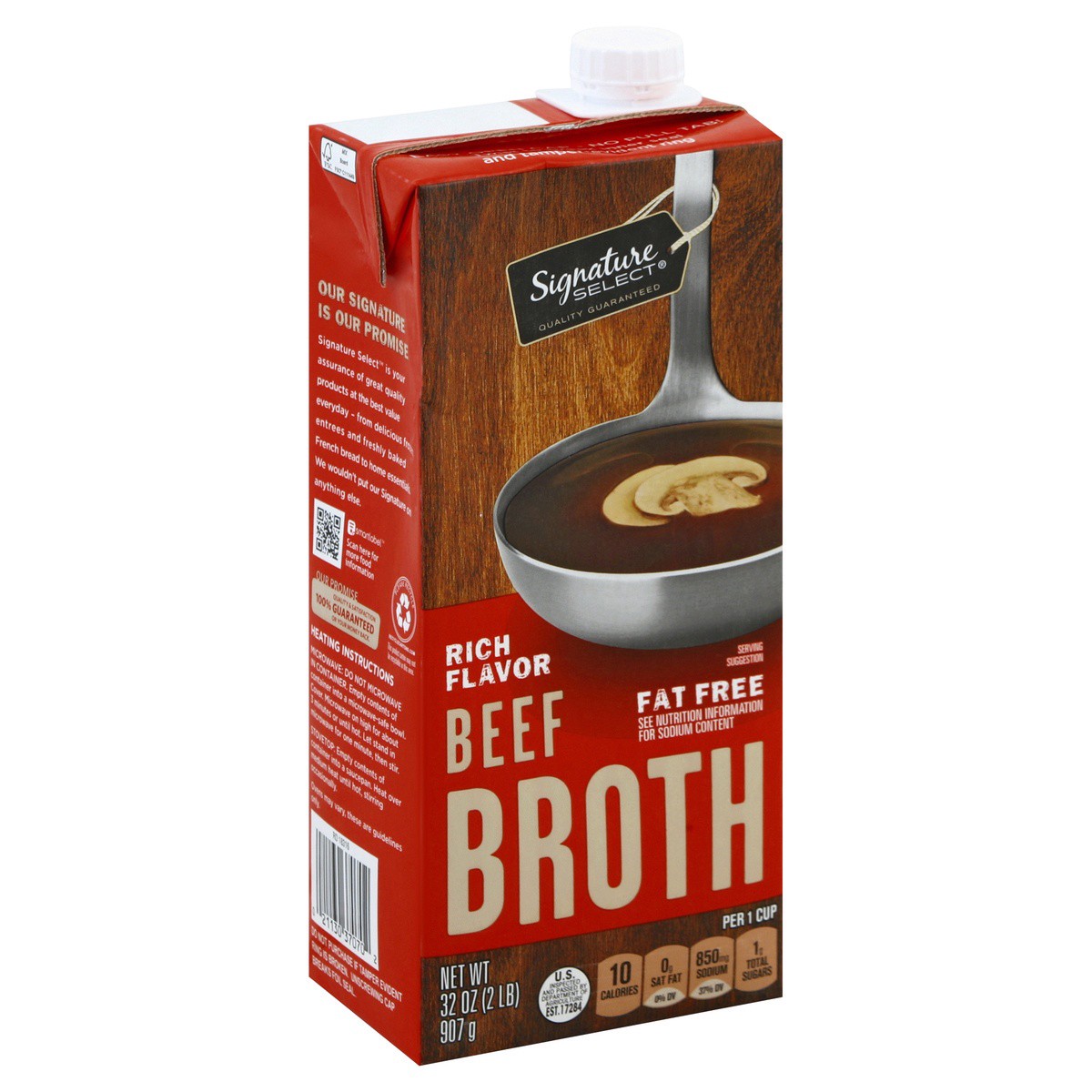 slide 1 of 9, Signature Select Fat Free Rich Flavor Beef Broth 32 oz, 32 oz