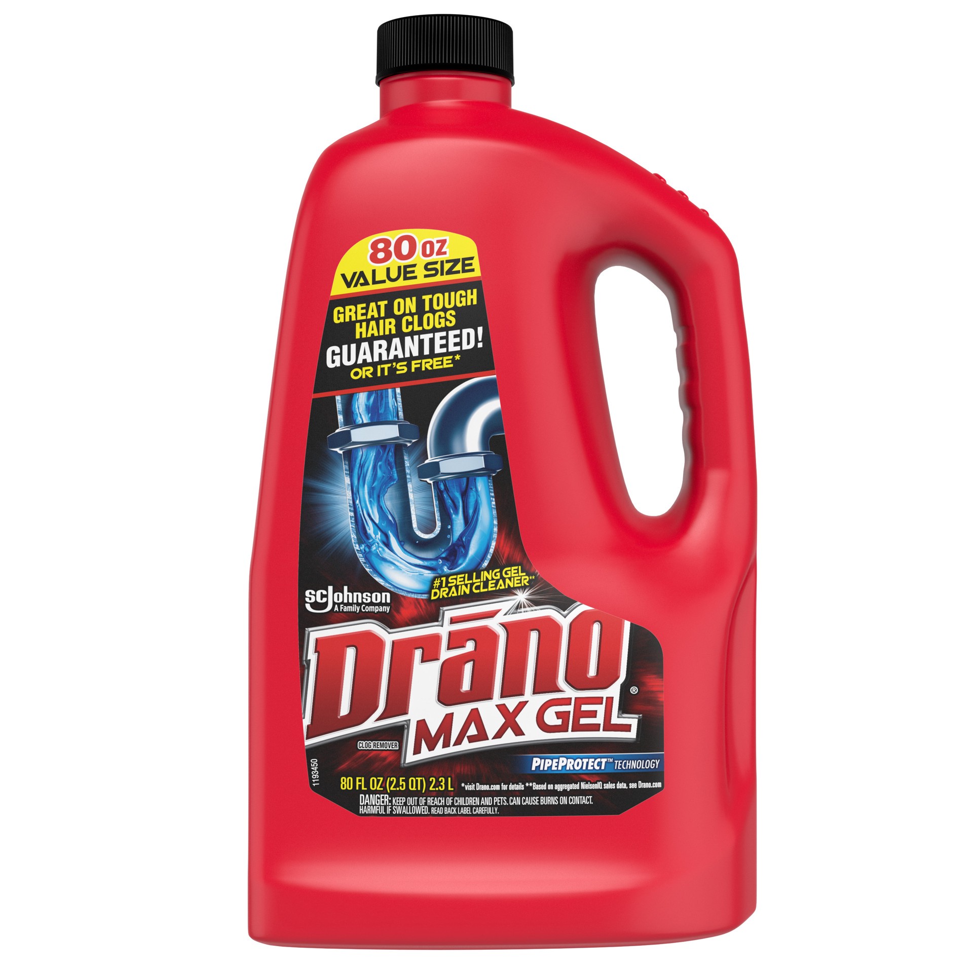 slide 1 of 5, Drano Max Gel Clog Remover, Pro Strength Drain Cleaner for Home Use, Safe on Pipes, 80 oz, 80 fl oz