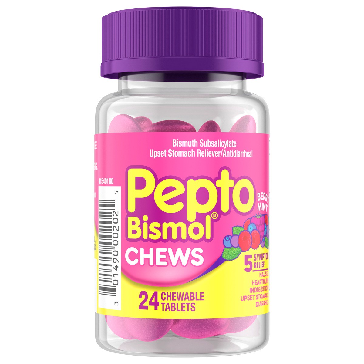 slide 3 of 4, Pepto-Bismol Pepto Bismol Berry Mint Chew Multi Symptom, 24 ct