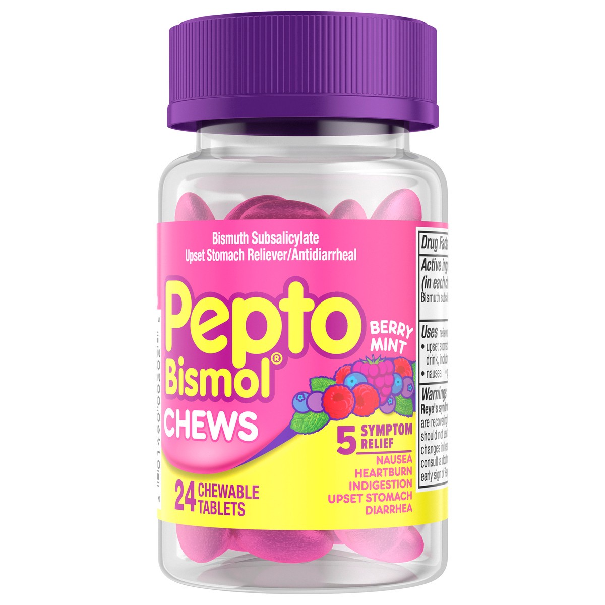 slide 4 of 4, Pepto-Bismol Pepto Bismol Berry Mint Chew Multi Symptom, 24 ct