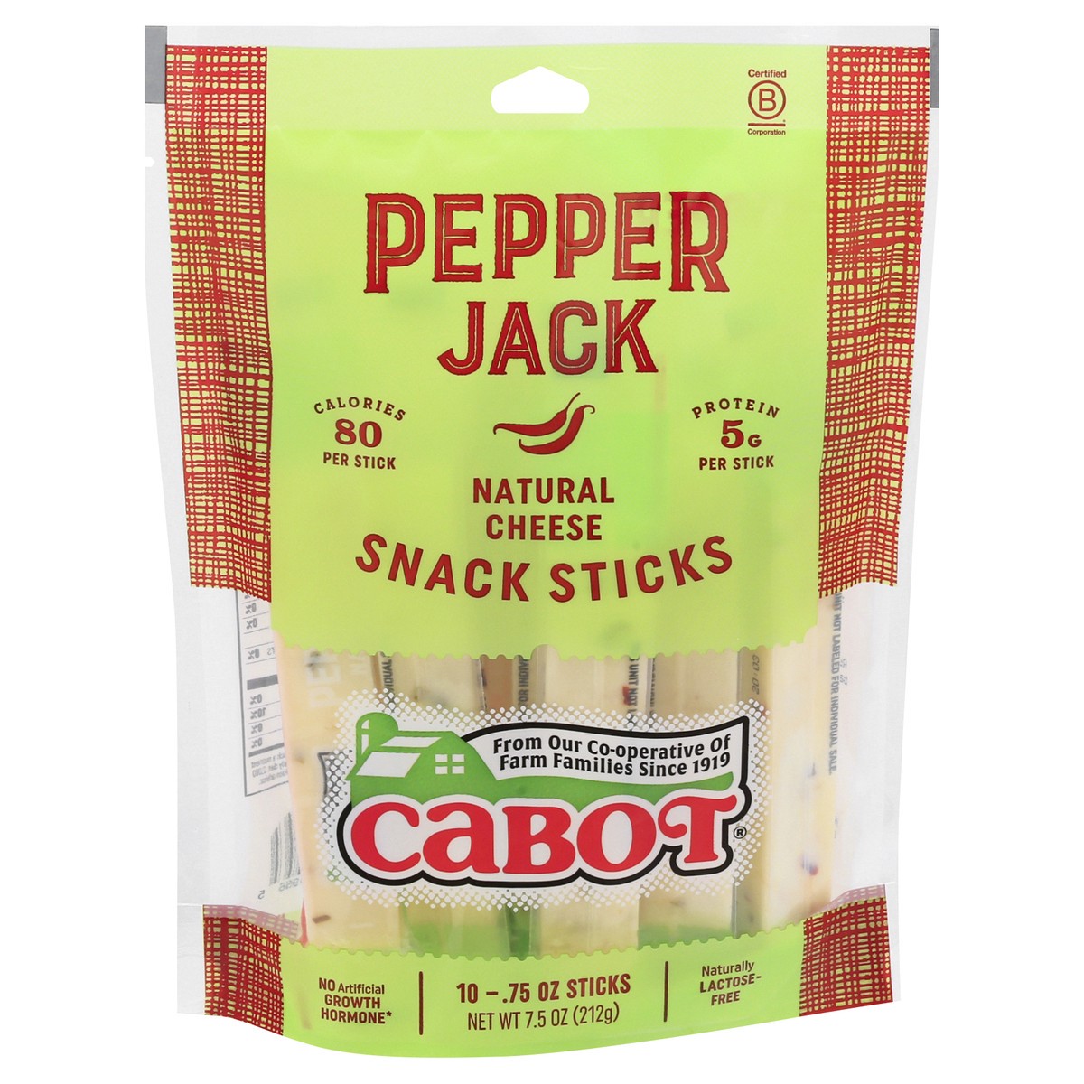 slide 1 of 1, Cabot Pepper Jack Cheese Snack Sticks, 7.5 oz