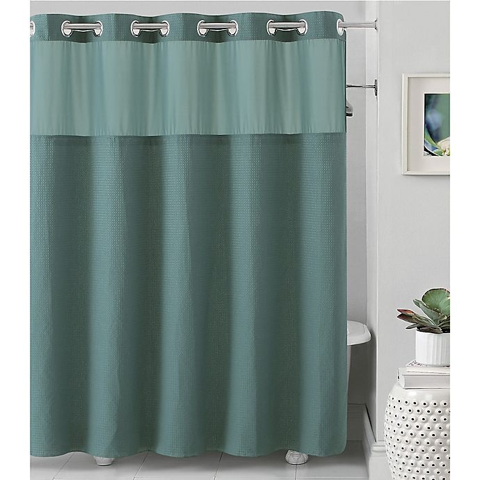 slide 1 of 1, Hookless Waffle Fabric Shower Curtain - Teal, 71 in x 74 in