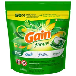 Gain Flings Laundry Detergent Pacs, 31 Count, Original Scent, with Odor Defense, concentrated laundry soap pacs