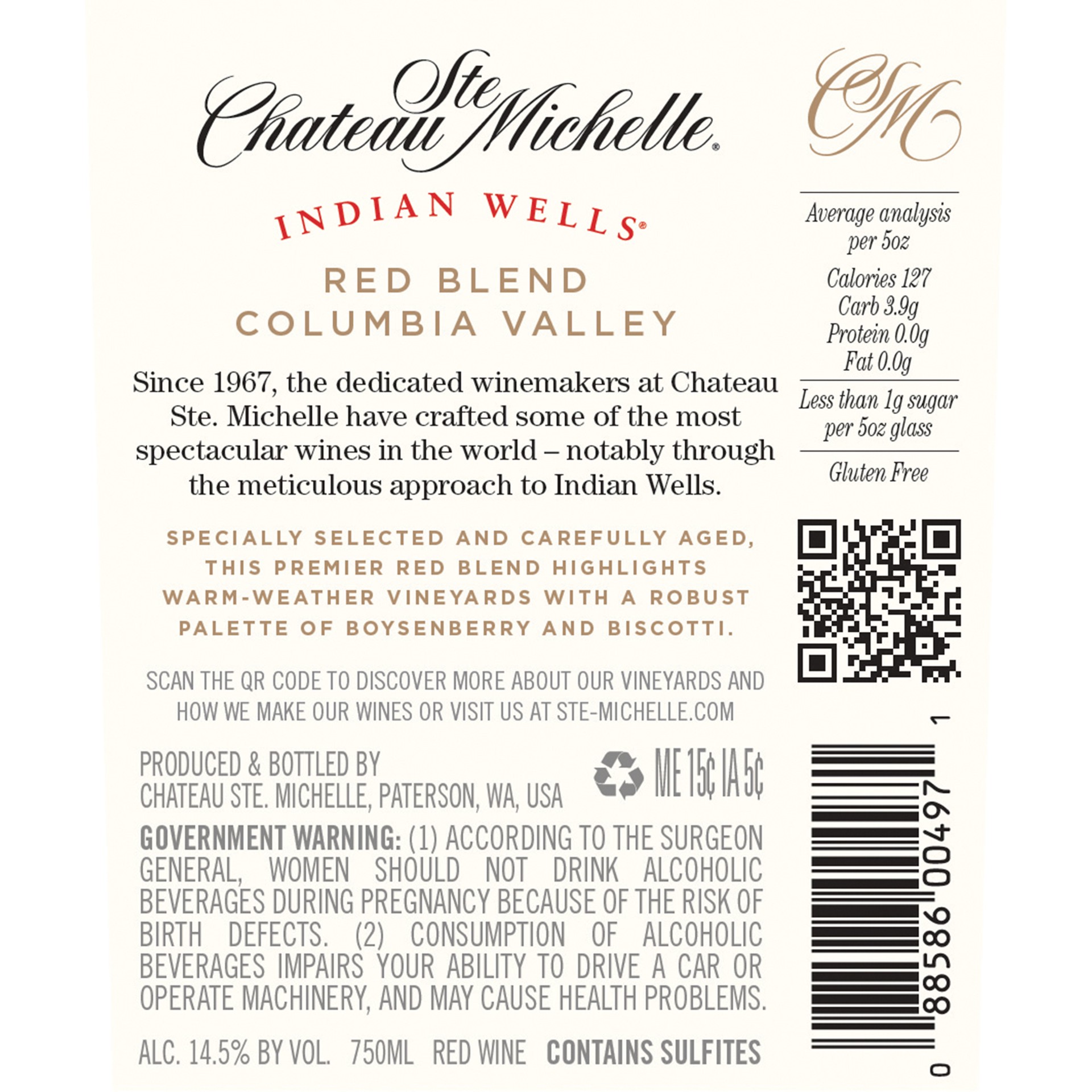 slide 8 of 9, Chateau Ste. Michelle Indian Wells Red Blend Wine, 750 mL Bottle, 750 ml