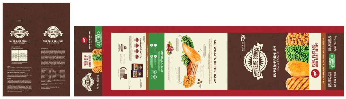 slide 3 of 8, Supreme Source Pork, Peas & Wild Boar Recipe Dog Food, 6 lb