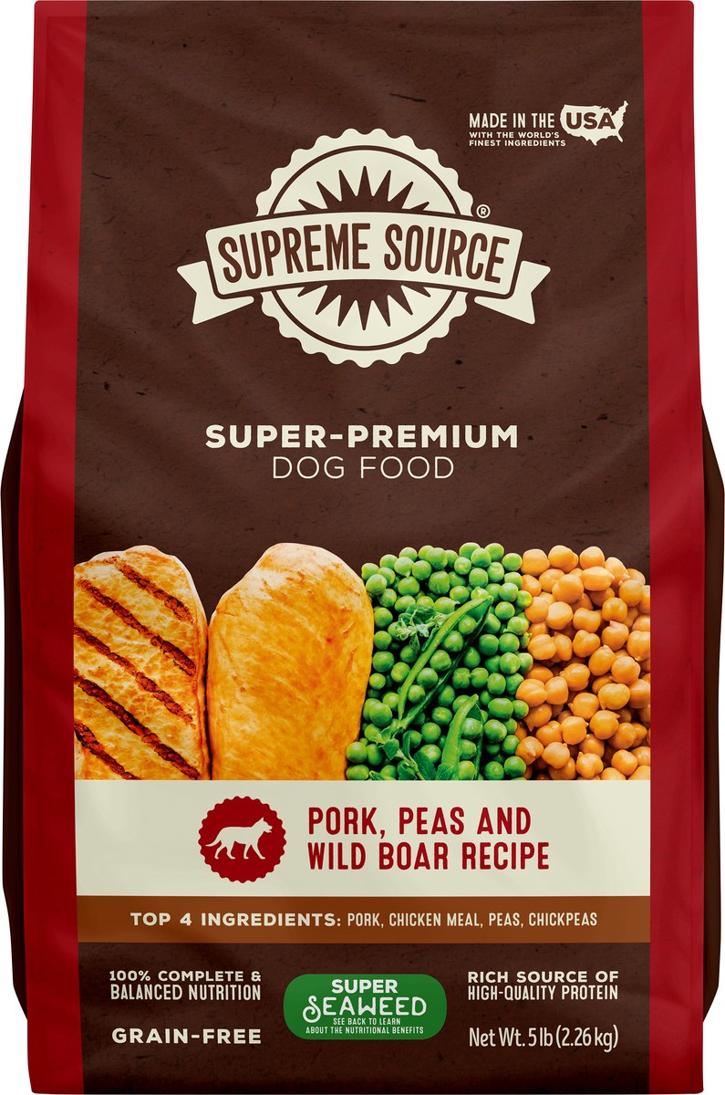 slide 2 of 8, Supreme Source Pork, Peas & Wild Boar Recipe Dog Food, 6 lb