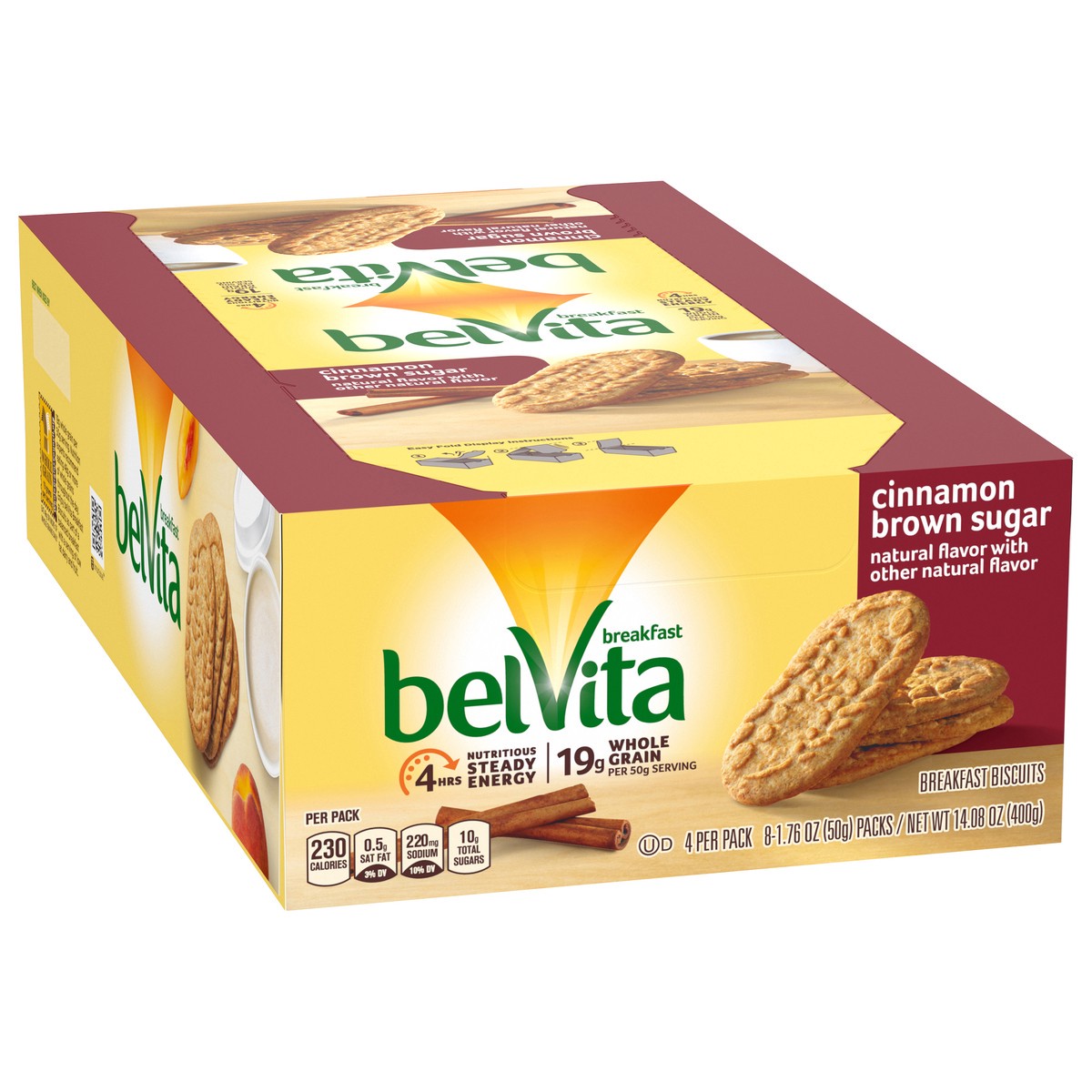 slide 2 of 9, belVita Cinnamon Brown Sugar Breakfast Biscuits, 8 Packs (4 Biscuits Per Pack), 14.08 oz