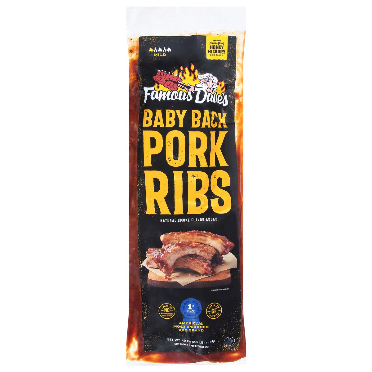 slide 1 of 12, Famous Dave's Mild Baby Back Honey Hickory Pork Ribs 40 oz, 40 oz