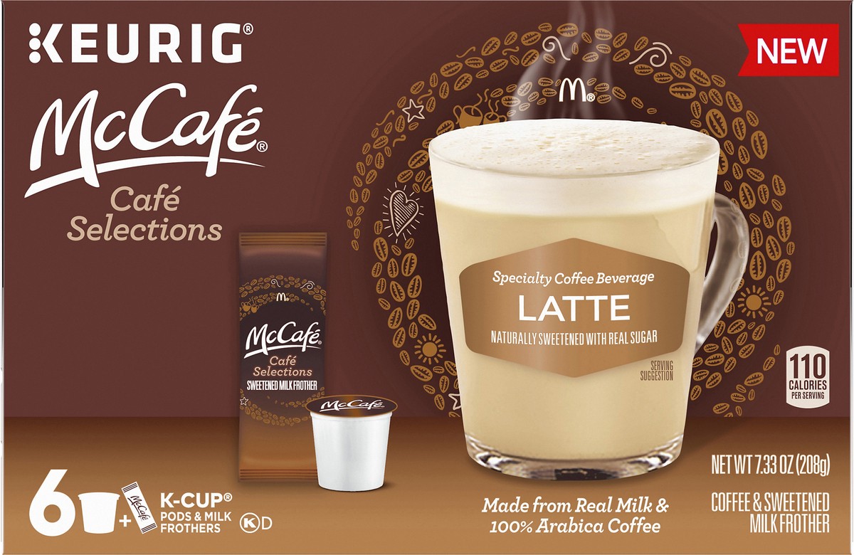 slide 2 of 14, McCafé Cafe Selections Latte Specialty Coffee Beverage K-Cup Pods & Milk Frothers Packet 6 ct Box, 7.33 oz