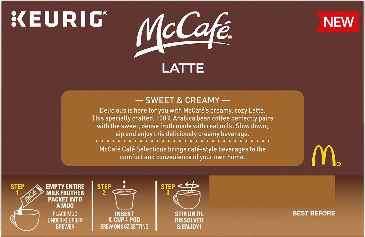 slide 9 of 14, McCafé Cafe Selections Latte Specialty Coffee Beverage K-Cup Pods & Milk Frothers Packet 6 ct Box, 7.33 oz