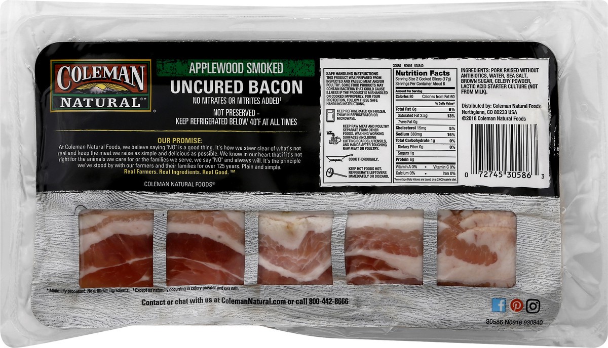 slide 8 of 10, Coleman Natural Applewood Smoked Uncured Bacon, 12 oz