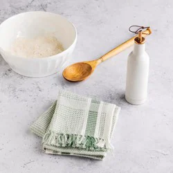 Hy-Vee Seasons Waffle Tea Towel In White And Dusk Green