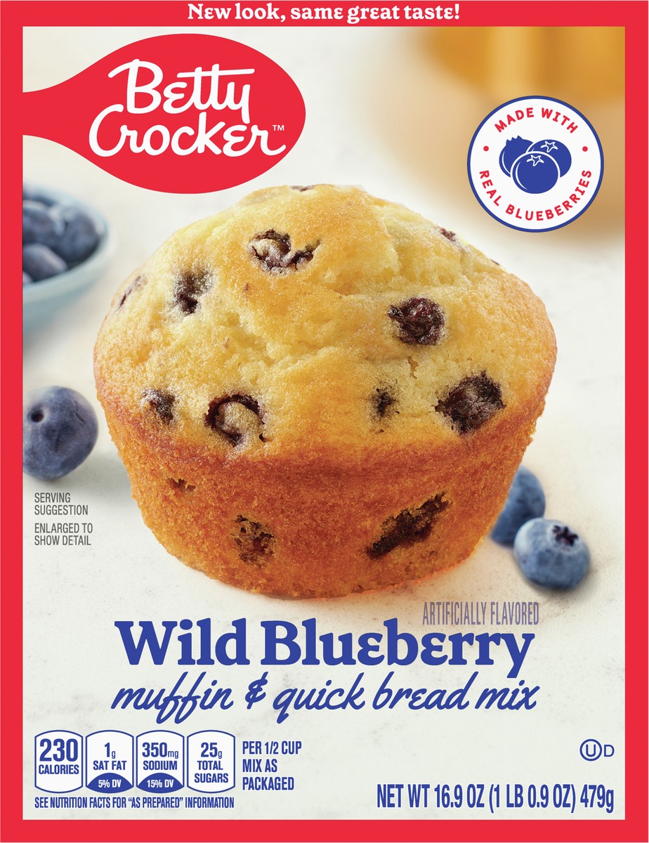 slide 5 of 9, Betty Crocker Wild Blueberry Muffin and Quick Bread Mix, 16.9 oz, 16.9 fl oz