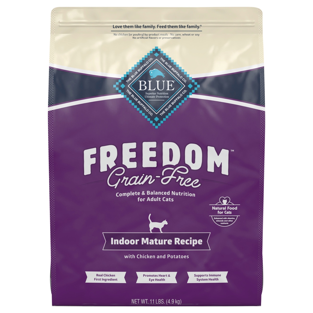 slide 1 of 1, Blue Buffalo Freedom Grain Free Natural Indoor Mature Dry Cat Food, Chicken 11-lb, 11 lb