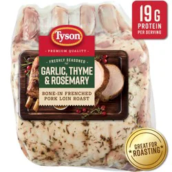 Tyson Pork Loin Roast Frenched Rack Garlic Thyme & Rosemary Freshly Seasoned Bone In Ready to Cook, 2.94 lb