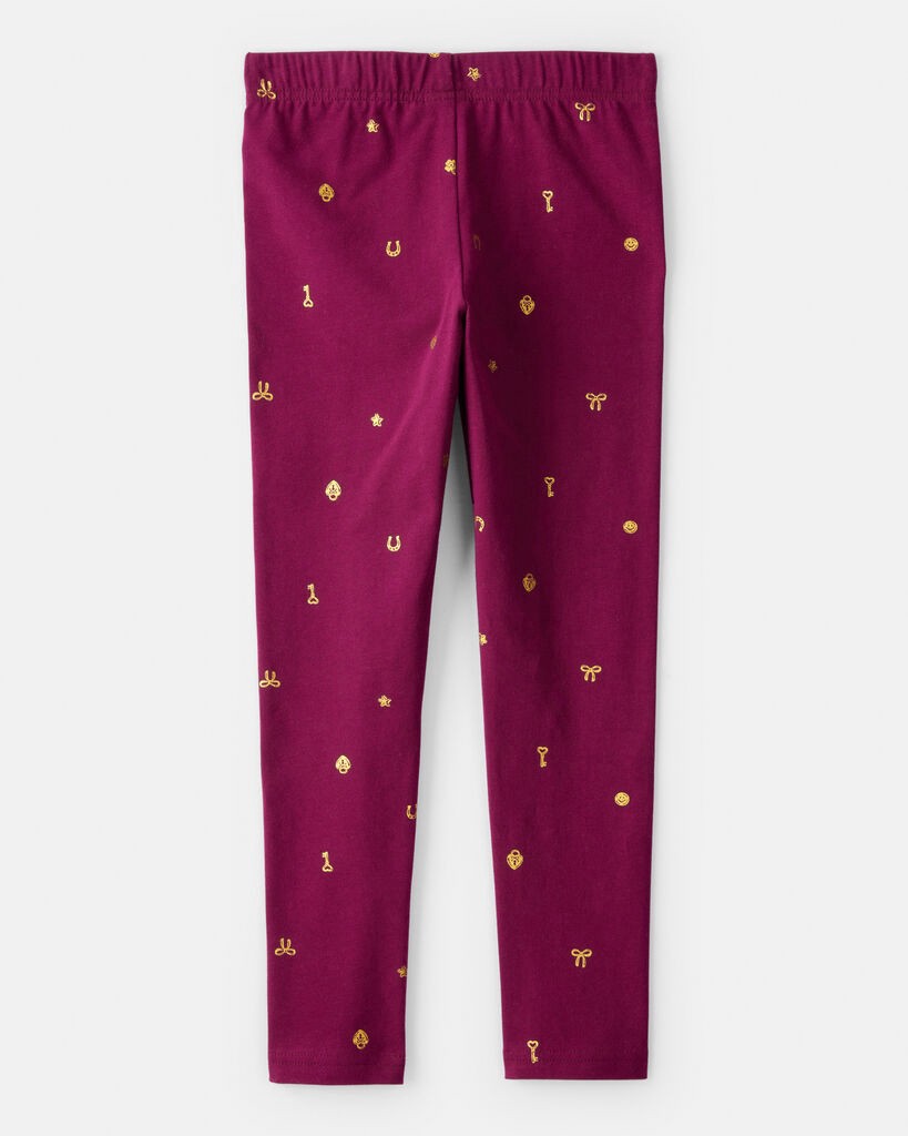 slide 3 of 3, Carter's Carters Girls Bow Print Pull-On Stretch Leggings - Purple Purple 5, 1 ct