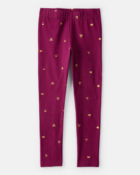 slide 1 of 3, Carter's Carters Girls Bow Print Pull-On Stretch Leggings - Purple Purple 5, 1 ct