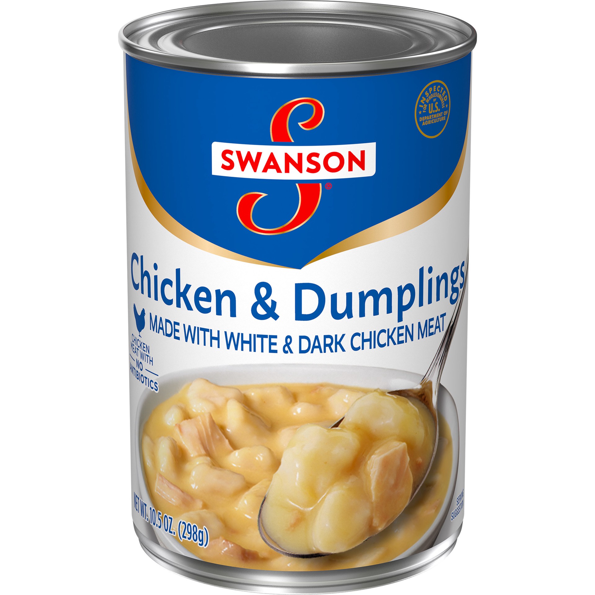 slide 1 of 8, Swanson Canned Chicken and Dumplings With White and Dark Chicken Meat, 10.5 OZ Can, 10.5 oz