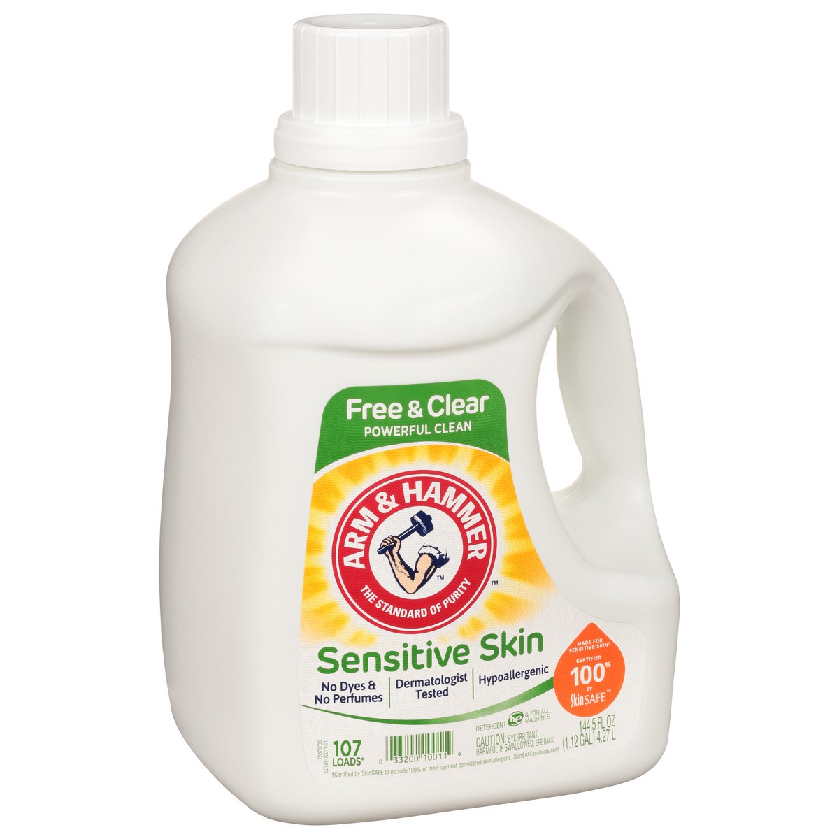 slide 5 of 9, ARM & HAMMER Sensitive Skin Free & Clear, 107 Loads Liquid Laundry Detergent, 144.5 fl oz, 144.5