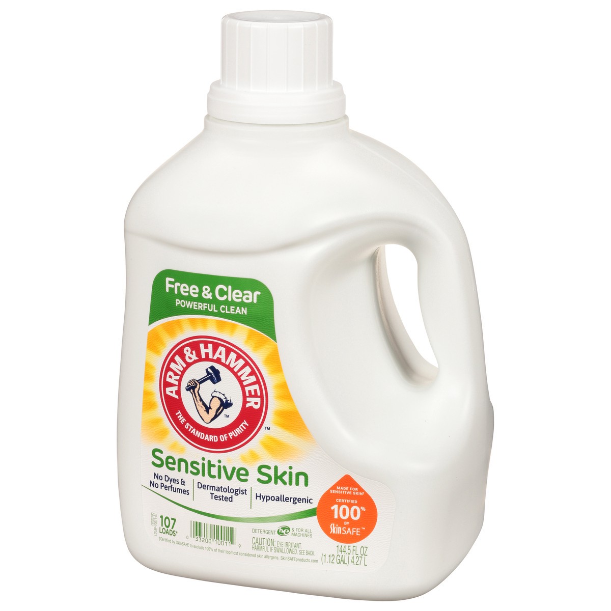 slide 3 of 9, ARM & HAMMER Sensitive Skin Free & Clear, 107 Loads Liquid Laundry Detergent, 144.5 fl oz, 144.5