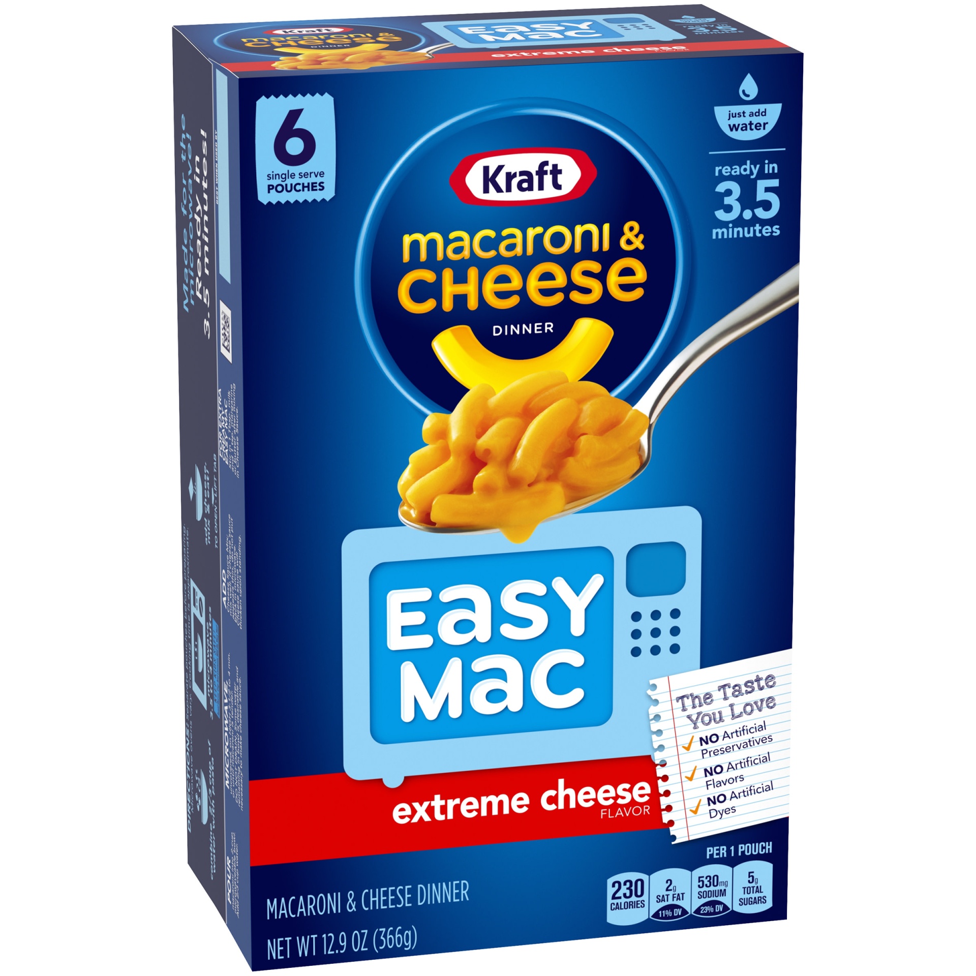 slide 3 of 7, Kraft Easy Mac Extreme Cheese Macaroni & Cheese Microwavable Dinner Packets, 6 ct; 12.9 oz