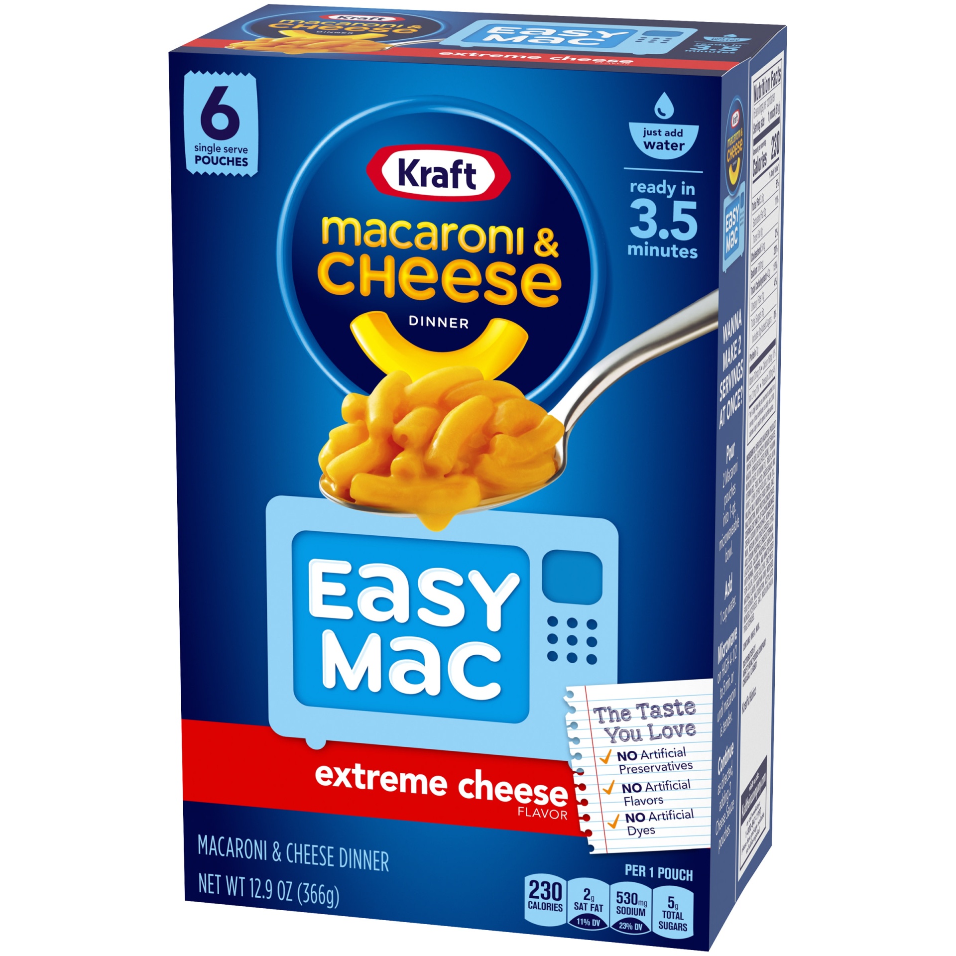 slide 4 of 7, Kraft Easy Mac Extreme Cheese Macaroni & Cheese Microwavable Dinner Packets, 6 ct; 12.9 oz