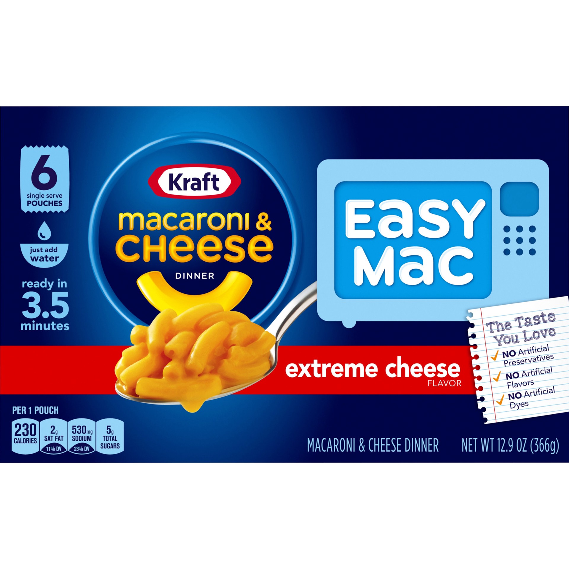 slide 4 of 5, Kraft Easy Mac Extreme Cheese Macaroni & Cheese Microwavable Dinner, 6 ct Packets, 6 ct; 12.9 oz