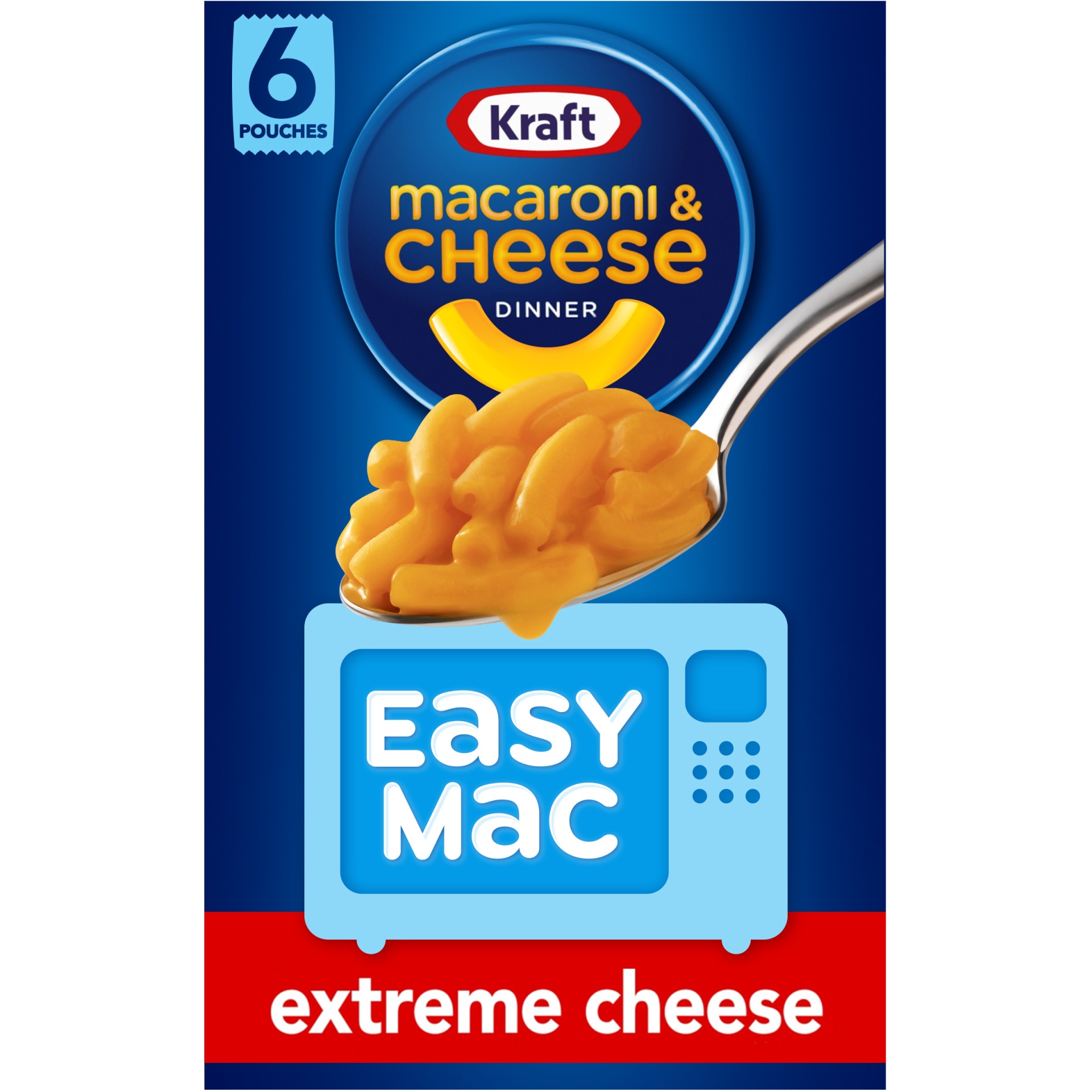 slide 1 of 7, Kraft Easy Mac Extreme Cheese Macaroni & Cheese Microwavable Dinner Packets, 6 ct; 12.9 oz