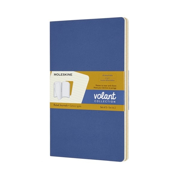slide 1 of 5, Moleskine Volant Journals, Ruled, Forget-Me-Not Blue/Amber Yellow, 2 pk; 96 ct; 5 in x 8 1/4 in