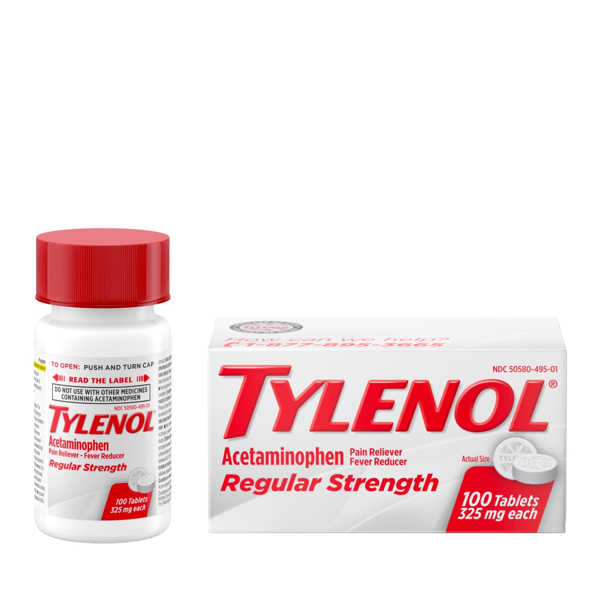 slide 1 of 4, Tylenol Regular Strength Tablets with 325 mg of Acetaminophen, Fever Reducer & Pain Reliever for Headache, Back Ache, Muscle Pain & Menstrual Cramps, 100 ct