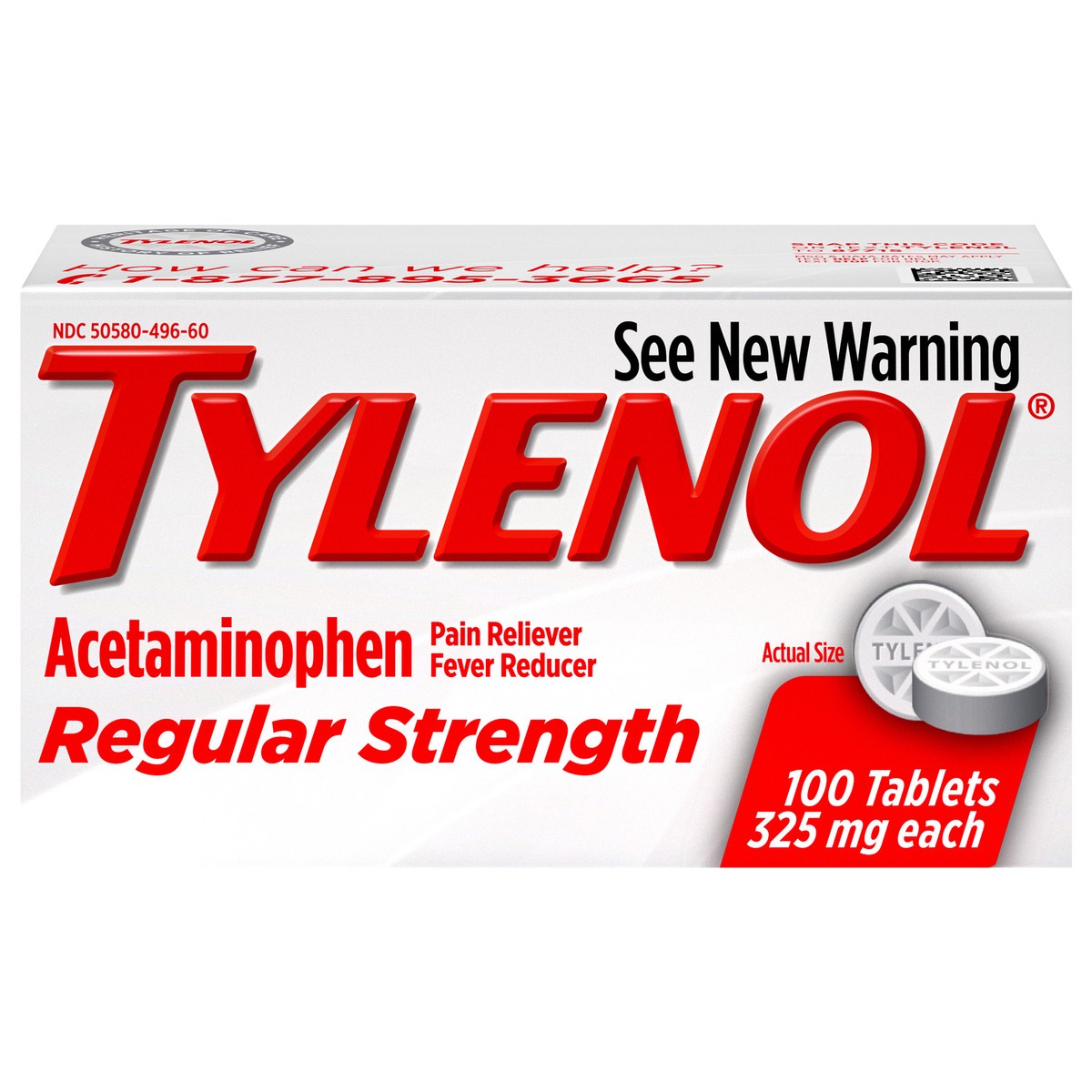 slide 1 of 7, Tylenol Regular Strength Tablets, 325 mg, 100 Count, 100 ct