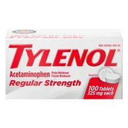 Tylenol Regular Strength Tablets with 325 mg of Acetaminophen, Fever Reducer & Pain Reliever for Headache, Back Ache, Muscle Pain & Menstrual Cramps, 100 count