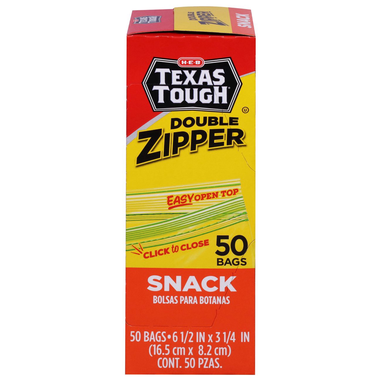 slide 1 of 1, H-E-B Tough & Easy Double Zipper Snack Bags, 50 ct
