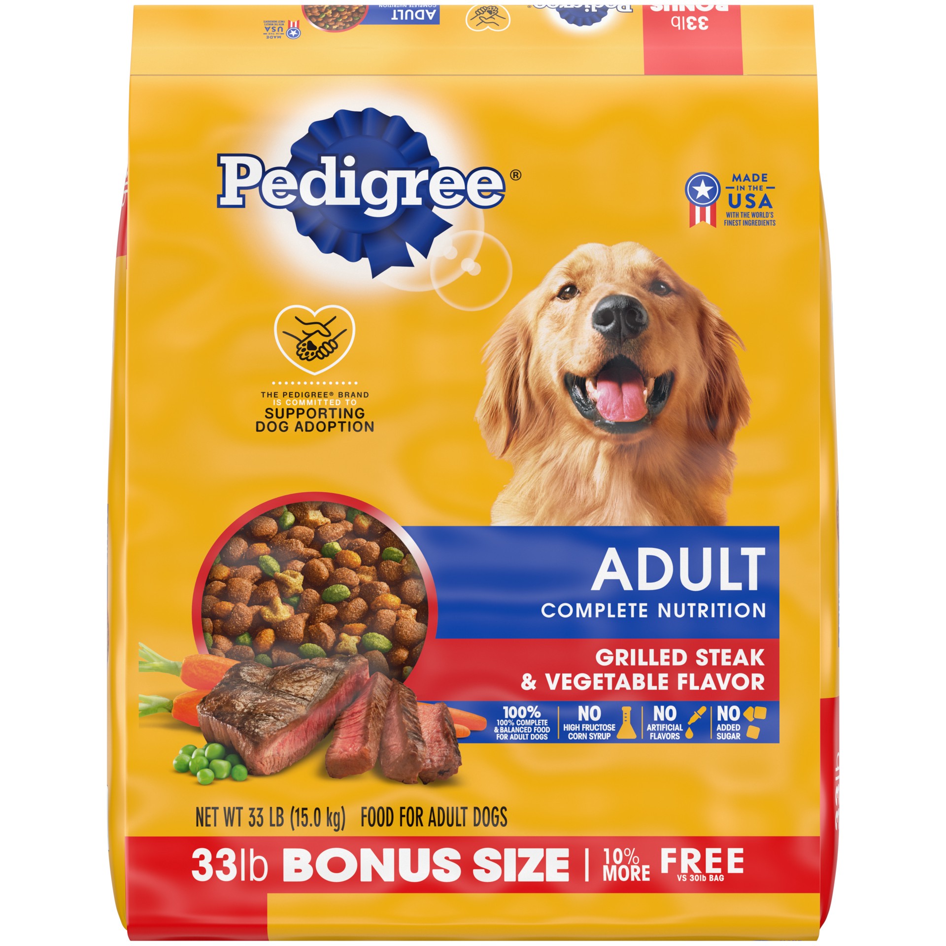 slide 1 of 9, PEDIGREE Complete Nutrition Adult Dry Dog Food Grilled Steak & Vegetable Flavor Dog Kibble, 33 lb. Bag, 33 lb