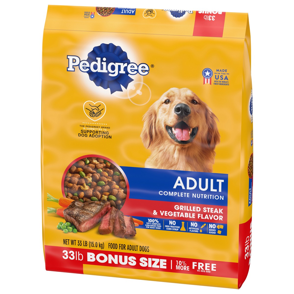 slide 3 of 9, PEDIGREE Complete Nutrition Adult Dry Dog Food Grilled Steak & Vegetable Flavor Dog Kibble, 33 lb. Bag, 33 lb