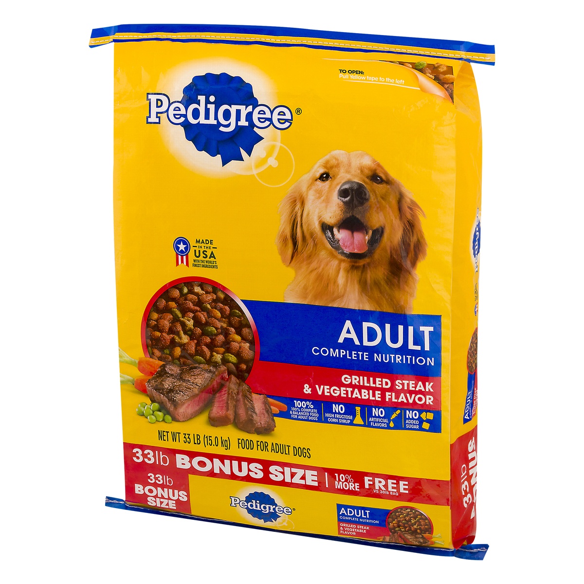 slide 9 of 9, PEDIGREE Complete Nutrition Adult Dry Dog Food Grilled Steak & Vegetable Flavor Dog Kibble, 33 lb