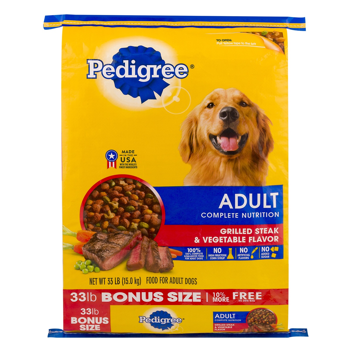 slide 1 of 9, PEDIGREE Complete Nutrition Adult Dry Dog Food Grilled Steak & Vegetable Flavor Dog Kibble, 33 lb