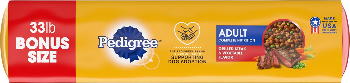 slide 4 of 9, PEDIGREE Complete Nutrition Adult Dry Dog Food Grilled Steak & Vegetable Flavor Dog Kibble, 33 lb. Bag, 33 lb