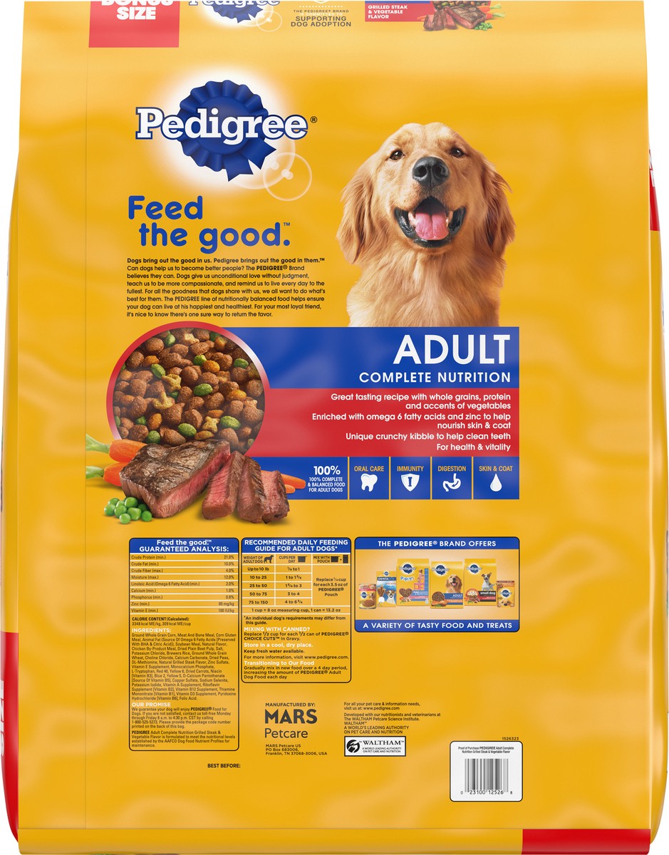 slide 5 of 9, PEDIGREE Complete Nutrition Adult Dry Dog Food Grilled Steak & Vegetable Flavor Dog Kibble, 33 lb. Bag, 33 lb