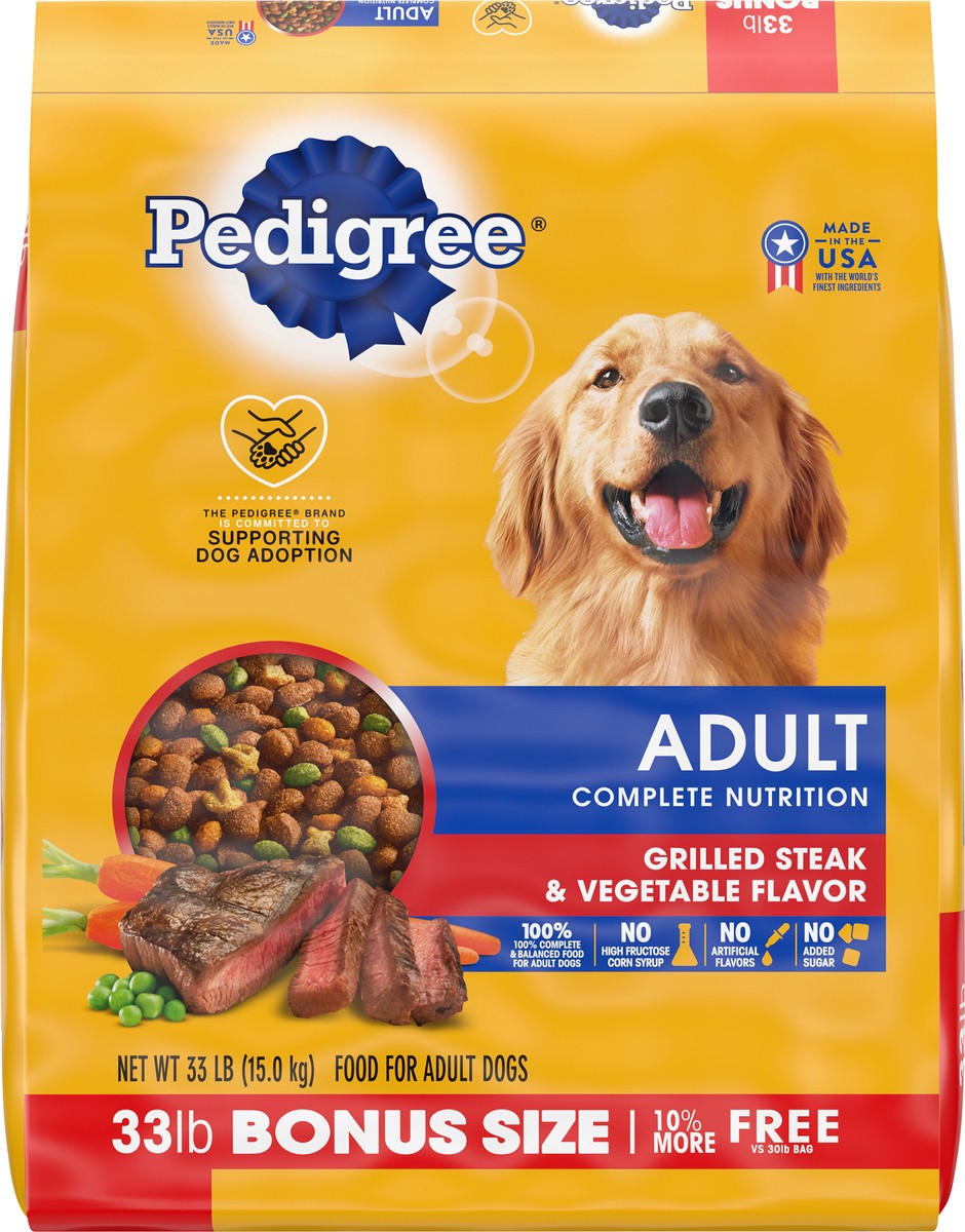 slide 6 of 9, PEDIGREE Complete Nutrition Adult Dry Dog Food Grilled Steak & Vegetable Flavor Dog Kibble, 33 lb. Bag, 33 lb