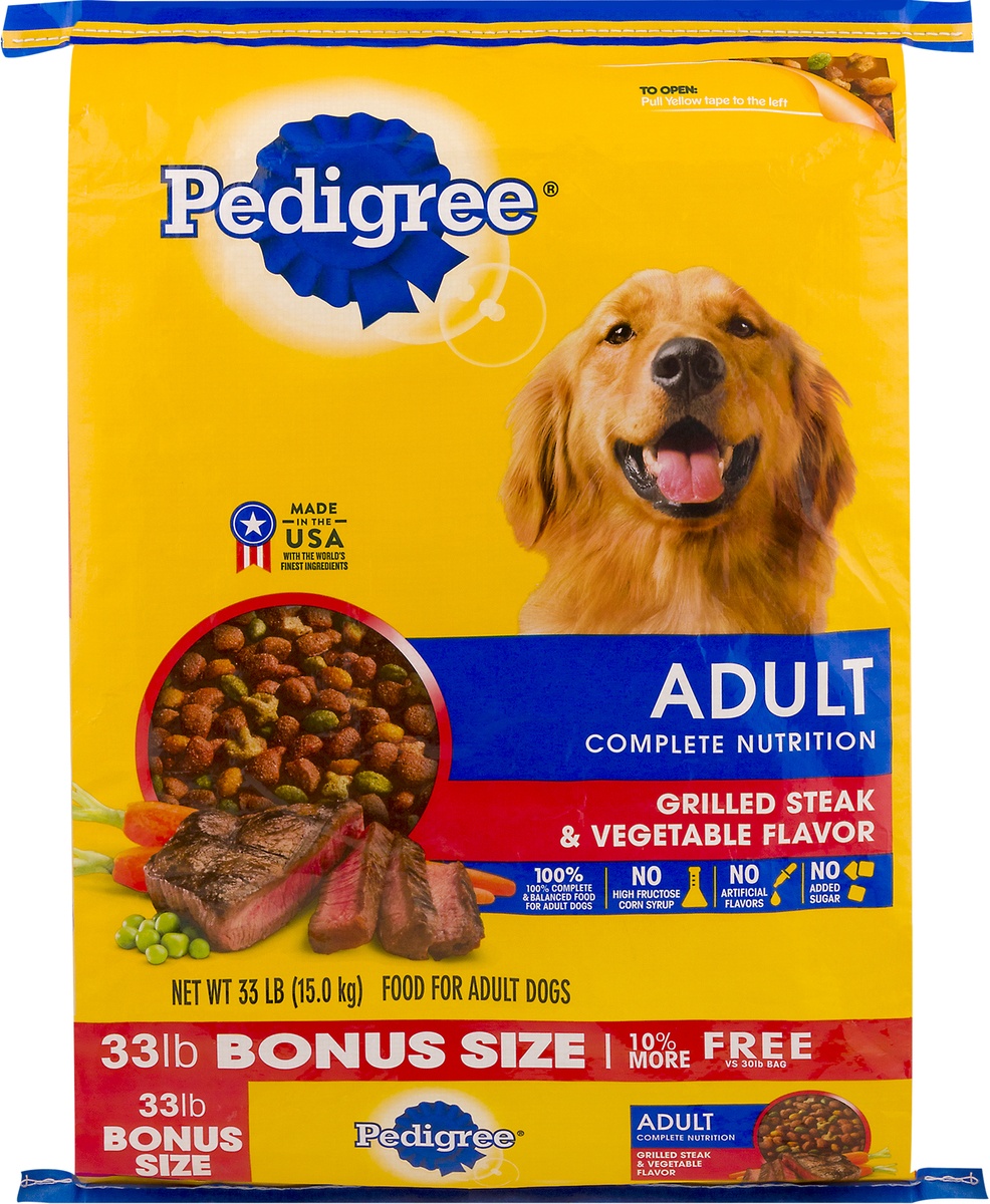 slide 6 of 9, PEDIGREE Complete Nutrition Adult Dry Dog Food Grilled Steak & Vegetable Flavor Dog Kibble, 33 lb