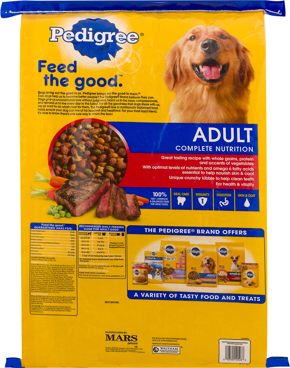 slide 7 of 9, PEDIGREE Complete Nutrition Adult Dry Dog Food Grilled Steak & Vegetable Flavor Dog Kibble, 33 lb