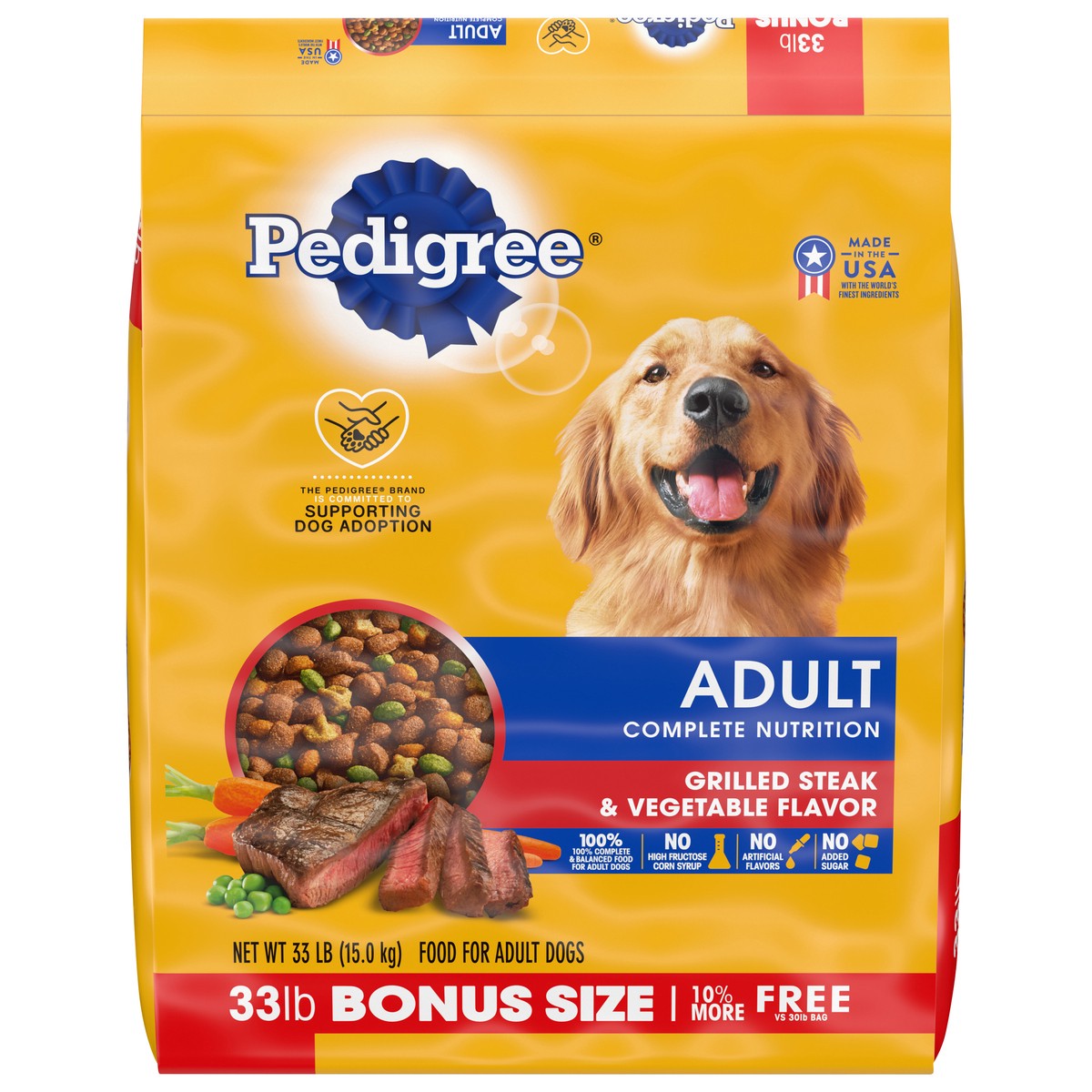 slide 1 of 9, PEDIGREE Complete Nutrition Adult Dry Dog Food Grilled Steak & Vegetable Flavor Dog Kibble, 33 lb. Bag, 33 lb