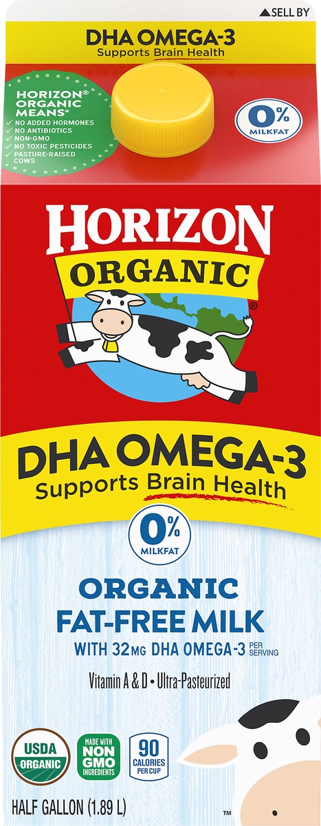 slide 2 of 8, Horizon Organic Fat Free Dha Milk Plus Om3, 64 fl oz