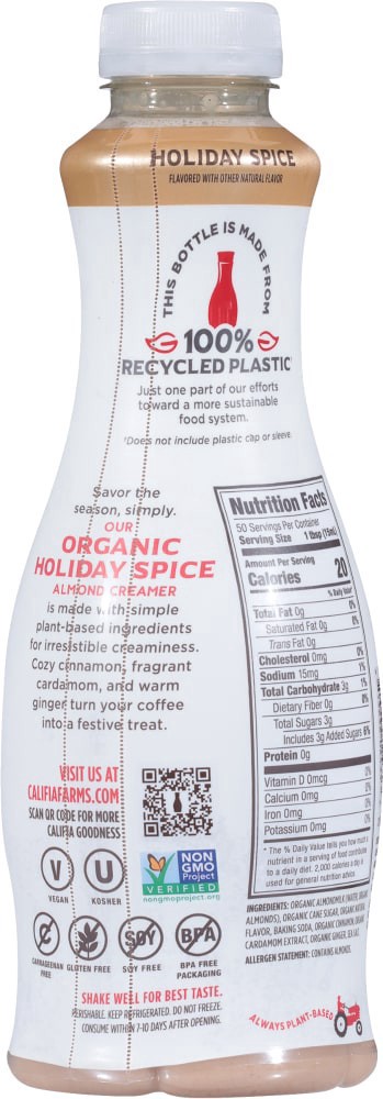 slide 2 of 2, Califia Farms® Organic Holiday Spice Almond Milk Coffee Creamer, 25.4 fl oz